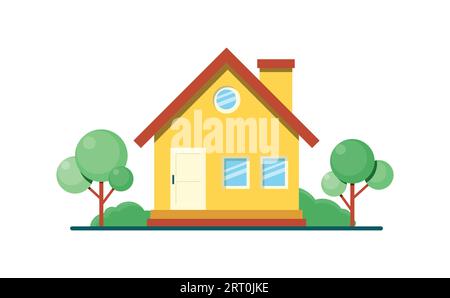 Modern house exterior flat style design vector illustration with roof ...