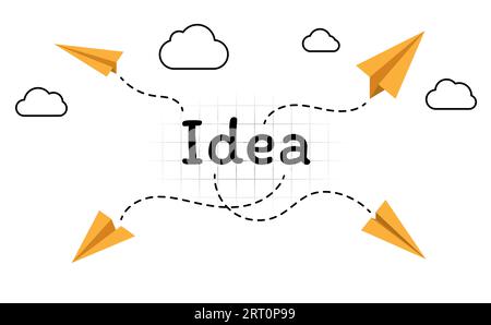 School ideas innovation flying paper airplane grid graph background Stock Vector