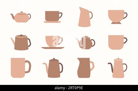 Set of Tea or coffee cup vector doodle hand drawn line illustration ...