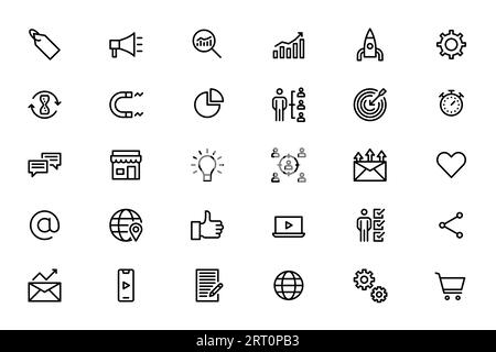 Business marketing strategy planning icons. Editable stroke Stock Vector