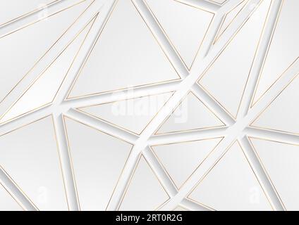 Paper grey and white triangles with golden bronze outlines. Abstract low poly geometric background. Hi-tech luxury vector design Stock Vector
