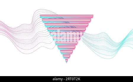 Abstract retro background with dotted lines waves and triangle. Vector concept poster design template. Futuristic technology illustration Stock Vector
