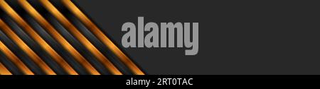 Abstract black and bronze technology web banner design with diagonal glossy stripes. Dark geometric background. Vector illustration Stock Vector