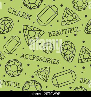 Gemstones and beautiful accessories, charm and precious stones, elegant brilliants and diamonds. Ruby and wealthy design. Seamless pattern print or ba Stock Vector