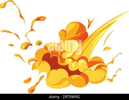 Destructive shattering, isolated explosion effect. Eruption of magma with burning parts and fire wave. Discharge and detonation, ingnition and blowing Stock Vector