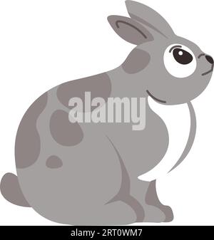 Portrait of rabbit personage, isolated cute bunny with furry coat and grey spots. Zoo park or domestic animal. Wild hare from woodland or forest, mamm Stock Vector