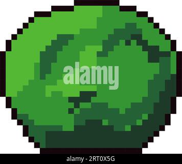 Pixel bushes or shrubs for forest or woods natural environment play scene. Green twigs and foliage of plant, garden decor. Pixelated isolated icon for Stock Vector