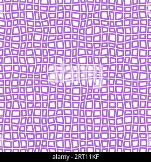 Hand drawn purple square grid seamless pattern. Handdrawn irregular checks. Wave crossing lines background. Doodle notebook sheet texture. Seamless Stock Vector