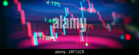indicators including volume analysis for professional technical analysis on the monitor of a computer. Stock Photo