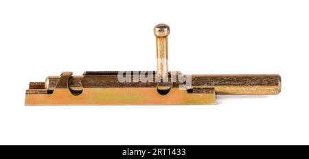 Yellow metal door latch isolated on white background Stock Photo
