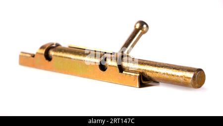 Yellow metal door latch isolated on white background Stock Photo