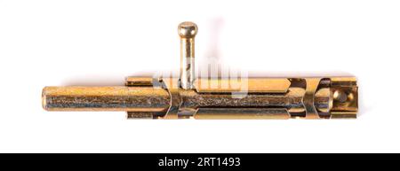 Yellow metal door latch isolated on white background Stock Photo