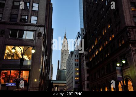 The Chrysler Building seen from the Fifth Avenue in Manhattan, New York City Stock Photo