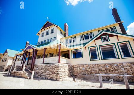 MT BUFFALO, AUSTRALIA- DECEMBER 29 2021: The Mount Buffalo Chalet on a warm summer's day. It was built in 1910 as Australia's first ski resort in the Stock Photo
