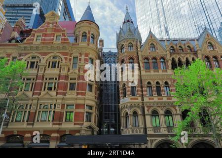 922 Modern building at the corner of Collins and Queen Streets, a second taller one on Collins Street. Melbourne-Australia. Stock Photo