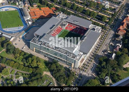 Copenhagen, Denmark, August 21, 2021: Aerial view of the National Stadium Parken Stock Photo