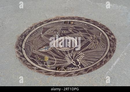 Copenhagen, Denmark, June 19, 2021: Close-up of a gully with famous person H. C. Andersen on it Stock Photo