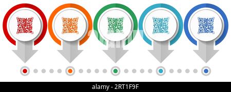 Qr code, shopping vector icon set, flat design infographic template, set pointer concept icons in 5 color options for webdesign and mobile application Stock Vector