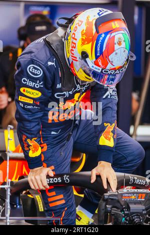 MELBOURNE, AUSTRALIA, APRIL 8: Sergio Perez of Red Bull Racing before first practice at the 2022 Australian Formula 1 Grand Prix on 8th April 2022 Stock Photo