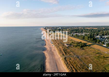 Dahme, Germany, July 31, 2021: Aerial drone view of Dahme Beach in Schleswig-Holstein Stock Photo