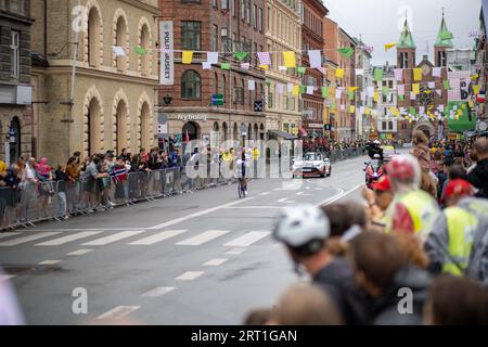 Copenhagen, Denmark, July 01, 2022: A participant and spectators at the Tour de France in the city centre Stock Photo