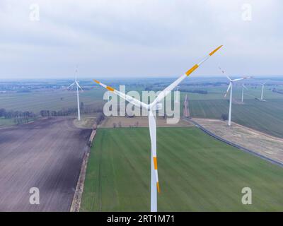 Wind turbine in a wind farm near Elsterwerda in Brandenburg Stock Photo