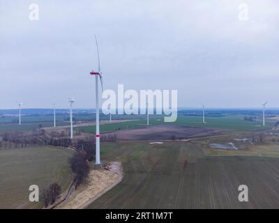 Wind turbine in a wind farm near Elsterwerda in Brandenburg Stock Photo