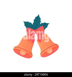 Christmas bells with bow and twig vector illustration. Stock Vector