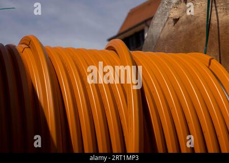 Fibreglass drum on the market square in Oschatz Stock Photo