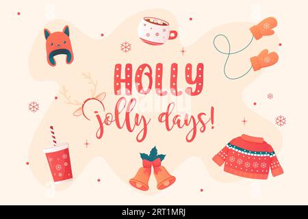 winter inscription, congratulations, lettering. Holly jolly, Merry Christmas and Happy New Year Stock Vector