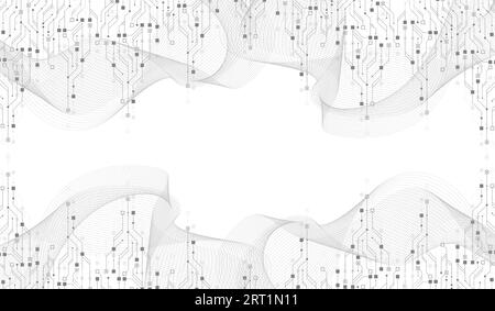 Quantum technologies concept. Deep learning artificial intelligence. Circuit board texture background design. Big data algorithms visualization Stock Vector