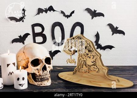 Introducing the "Spooky Elegance" Halloween Hat. It is a captivating addition to your Halloween decor collection. DESIGN for 3mm THICKNESS Stock Vector