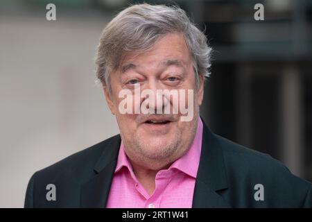 London, UK. 10 Sep 2023. Actor Stephen Fry departs BBC Broadcasting House where he was a guest on 'Sunday with Laura Kuenssberg'. Credit: Justin Ng/Alamy Live News Stock Photo