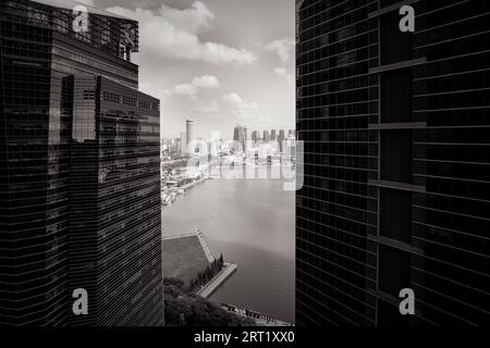 Gritty urban Marina Bay view in Singapore at night Stock Photo