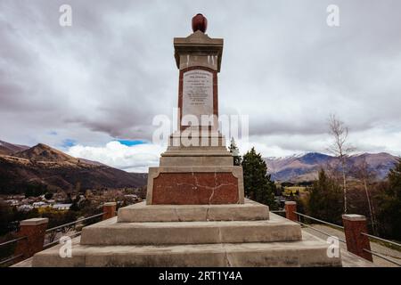 The view of historic gold mining town of Arrowtown from Feehly Hill Scenic Reserve in New Zealand Stock Photo