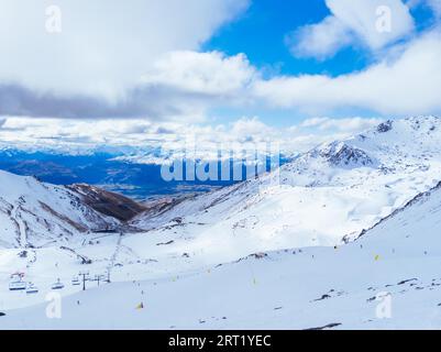 Queenstown, New Zealand, September 27th 2019: The iconic Remarkables ski resort near Queenstown on New Zealand's south island Stock Photo