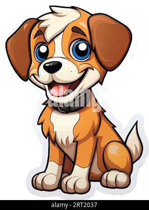 Happy Dog Sticker cartoon design. Stock Vector