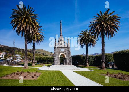 War Memorial in the French settlement of Akaroa on Banks Peninsula in New Zealand Stock Photo