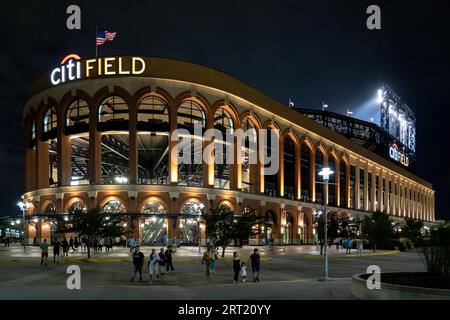 New York, United States, September 23, 2019: The illuminated Citi Field Stadium by night. Citi Field is a baseball park and is home to the New York Stock Photo