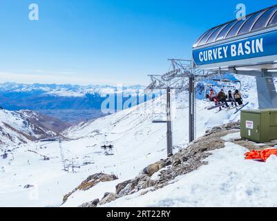Queenstown, New Zealand, September 22nd 2019: The iconic Remarkables ski resort near Queenstown on New Zealand's south island Stock Photo