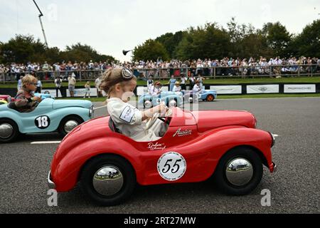 Young racers compete in the Settrington Cup at the Goodwood Revival at the Goodwood Motor Circuit in West Sussex. Picture date: Sunday September 10, 2023. Stock Photo