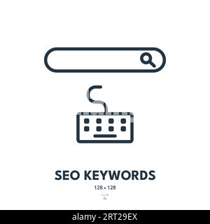 SEO Keywords Icon. Ranking, Search Engine Optimization, Search Bar. Editable Stroke. Simple Vector Icon Stock Vector