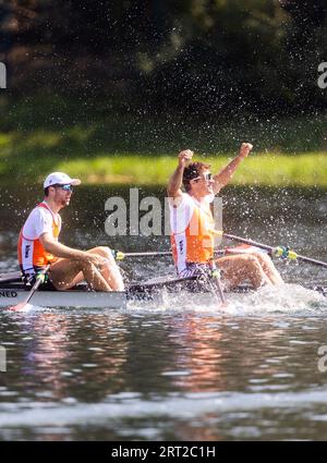 BELGRADE - Melvin Twellaar and Stef Broenink in action during the final two-man single scull on the eighth and final day of the World Rowing Championships in the Serbian capital Belgrade. ANP IRIS VAN DEN BROEK Stock Photo