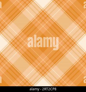 Vector plaid fabric of check texture pattern with a tartan seamless background textile in orange and sandy brown colors. Stock Vector