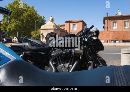 Toulouse, France. 08th Sep, 2023. A Harley-Davidson. The MC France Doomstrikers in Toulouse. A biker club made up of law enforcement and military enthusiasts. LE for law enforcement and MC for Moto-Club. France, Toulouse, September 8, 2023. Photo by Patricia Huchot-Boissier/ABACAPRESS.COM Credit: Abaca Press/Alamy Live News Stock Photo