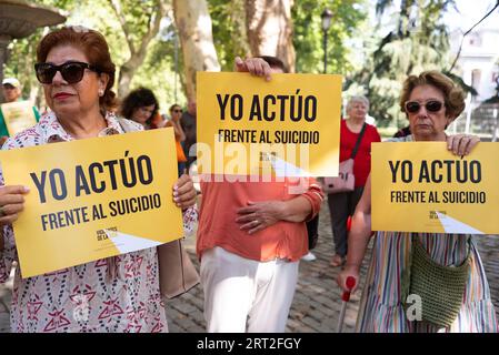 Madrid, Spain. 10th Sep, 2023. People demonstrate to demand a National Suicide Prevention Plan on Paseo del Pardo in Madrid on September 10, Spain. (Photo by Oscar Gonzalez/Sipa USA) (Photo by Oscar Gonzalez/Sipa USA) Credit: Sipa USA/Alamy Live News Stock Photo