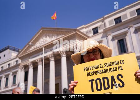 Madrid, Spain. 10th Sep, 2023. People demonstrate to demand a National Suicide Prevention Plan on Paseo del Pardo in Madrid on September 10, Spain. (Photo by Oscar Gonzalez/Sipa USA) (Photo by Oscar Gonzalez/Sipa USA) Credit: Sipa USA/Alamy Live News Stock Photo