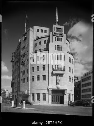Broadcasting House, Portland Place, Marylebone, City of Westminster, London, 1945-1960. View of the BBC radio studios from the south-west. Stock Photo