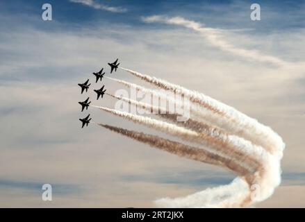 Thunderbirds, 76th Navy celebrations, Nellis AFB, Las Vegas, Nevada, USA, 2022. The Thunderbirds aerial aircraft display, at the 75th anniversary celebration of the United States Air Force, Nellis Air Force Base, Las Vegas, Nevada, USA. Stock Photo