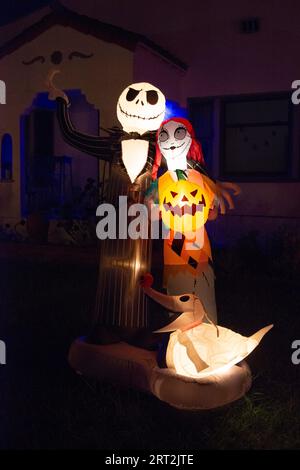 Halloween, San Diego, California, USA, 2022. Illuminated characters from The Nightmare Before Christmas, celebrating Halloween, San Diego, California, USA. Stock Photo